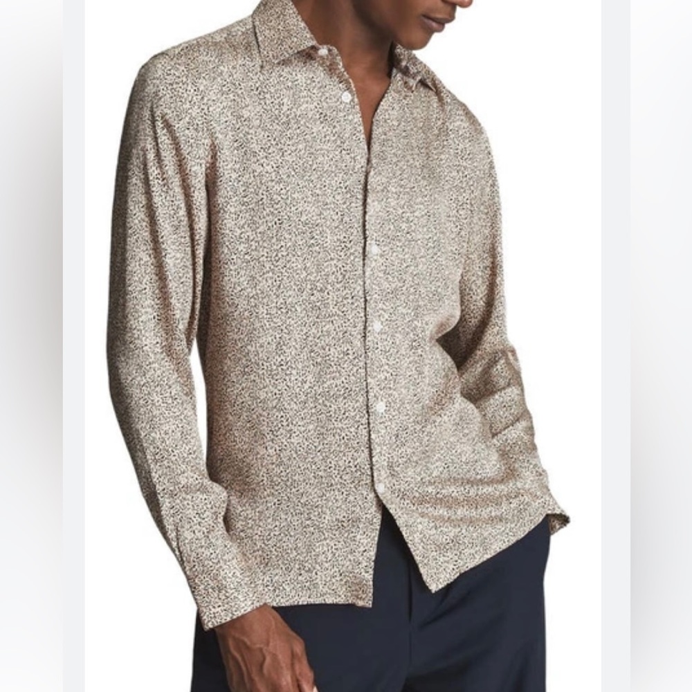 Reiss Men's Blanca Regular Fit Abstract Print Button up Shirt - Size Large